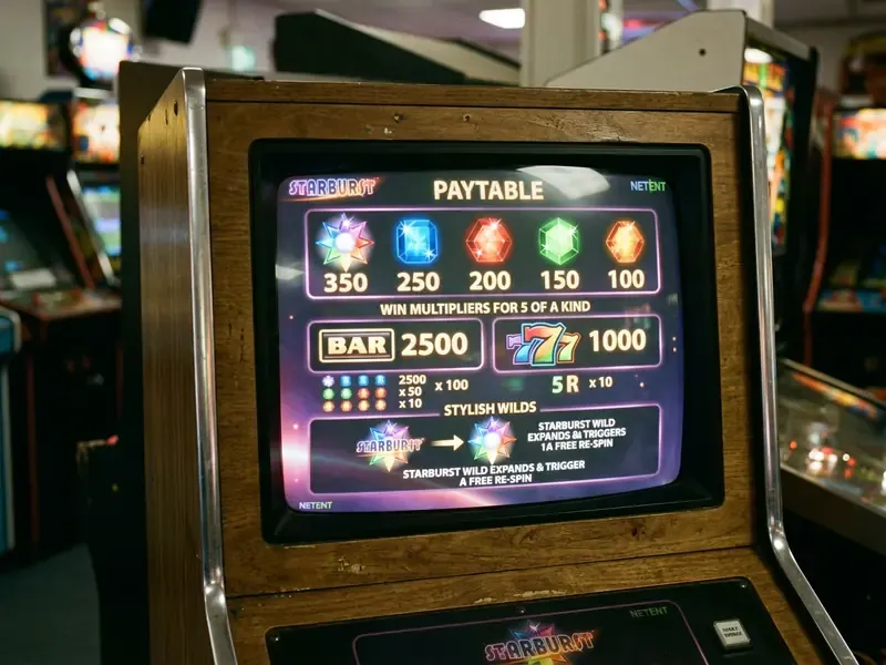 Starburst slot paytable with exact multipliers for all symbols.
