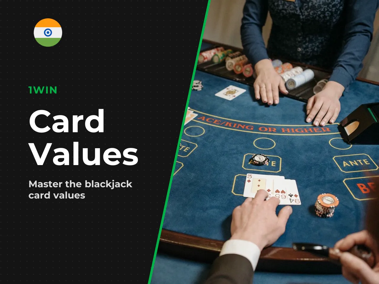 Card values for number cards, face cards and aces. Each card is added to the hand total following a strict numerical mapping. Number cards retain their printed value. Every face card (Jack, Queen, Kin