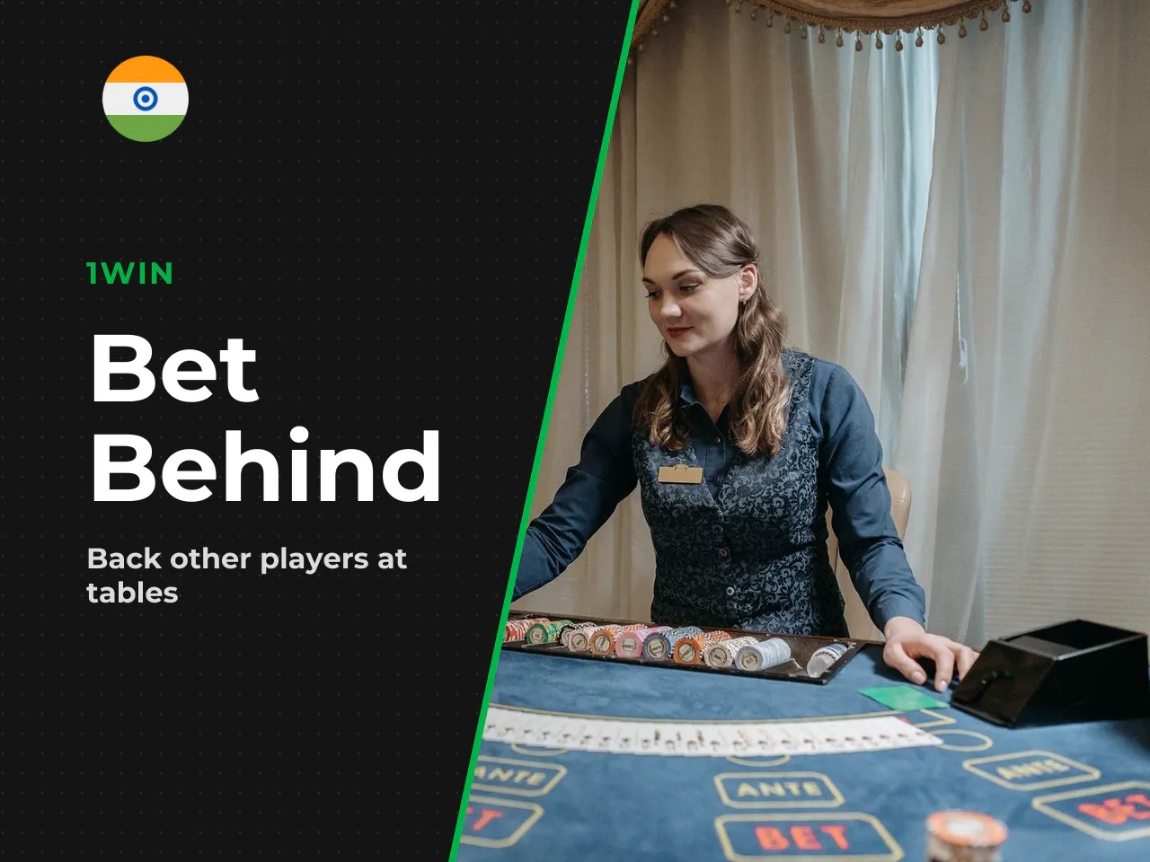 The Bet Behind feature at live tables. Busy live tables sometimes have all seven seats occupied, but you can still participate using **Bet Behind**. This feature lets you wager on a seated player's ha